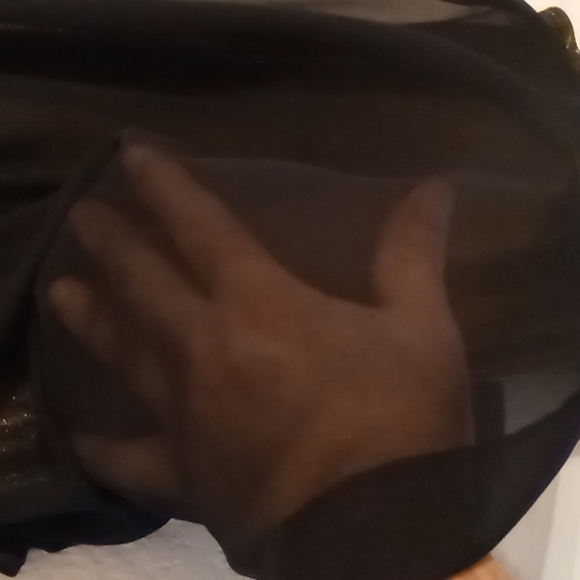 Express Petite Black Sheer w Gold Underlay Spaghetti Strap Shirt Petite XS - Picture 3 of 11